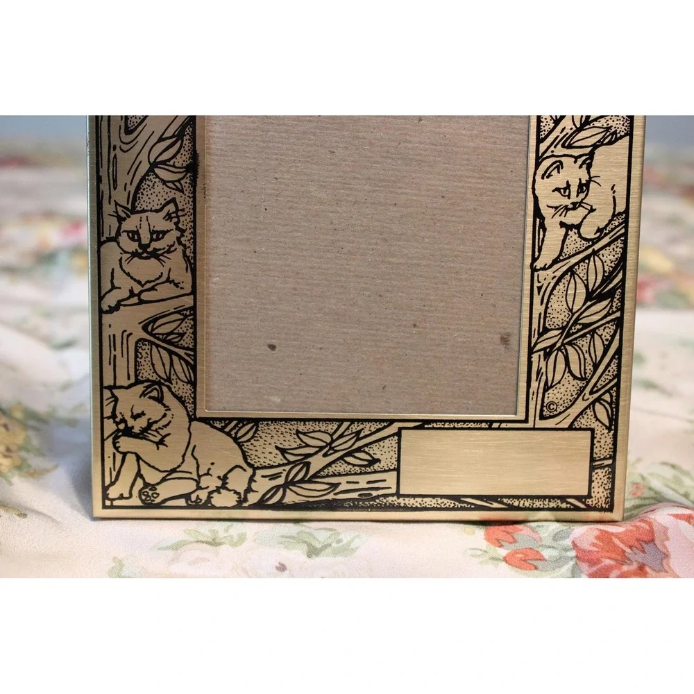 Brass Tone Cat Kitten Frame 3x4 Cottagecore MCM Grandmillenial